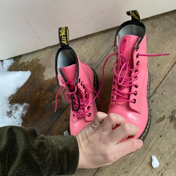 Dr. Marten 1460 W Bubblegum Pink Combat Patent Leather Boots Size 6 - Picture 5 of 10